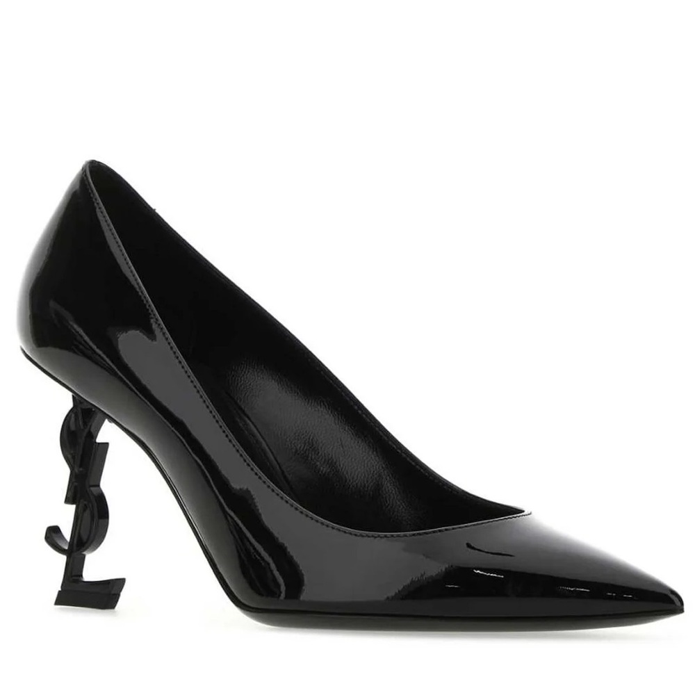 Saint Laurent Opyum Pumps in Black Patent Leather Logo Heel Pointed Toe NWT 37 - Picture 12 of 13